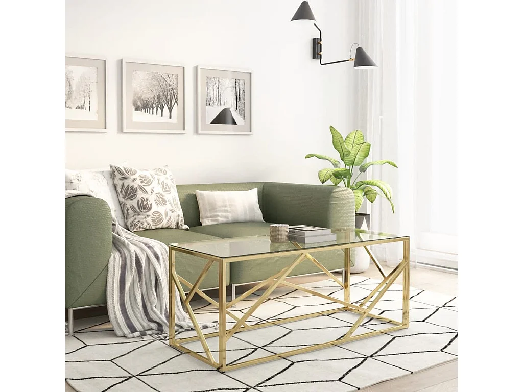 Couchtisch Golden Edelstahl und Hartglas