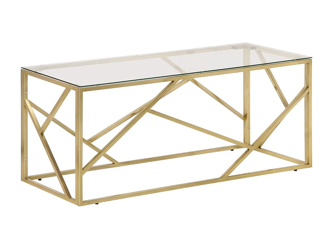 Table basse doré acier inoxydable et verre trempé