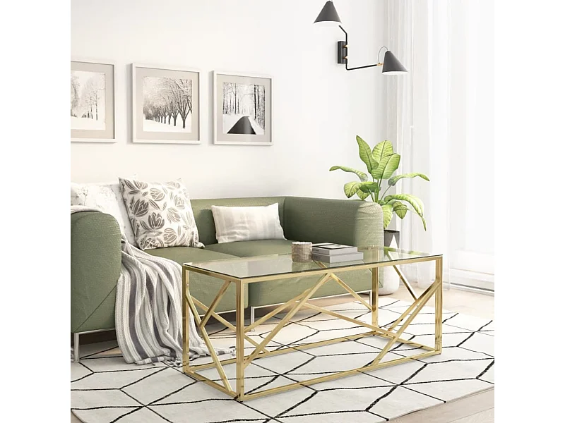 Couchtisch Golden Edelstahl und Hartglas