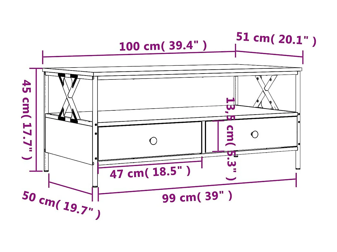 Table basse chêne sonoma 100x51x45 cm bois d'ingénierie