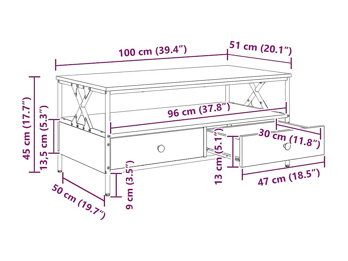 Table basse chêne sonoma 100x51x45 cm bois d'ingénierie