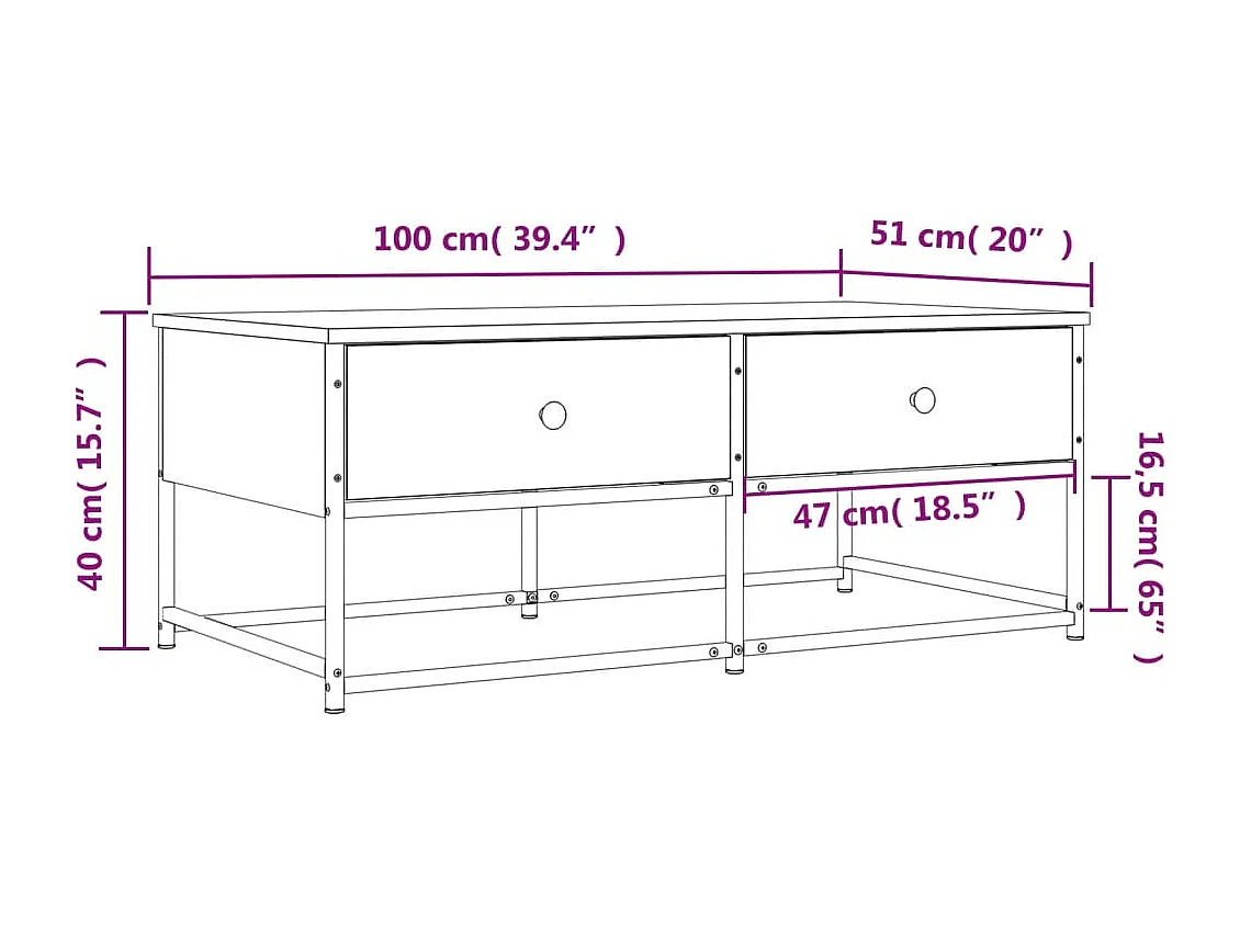 Mesa de centro 100x51x40 cm derivados madeira carvalho sonoma