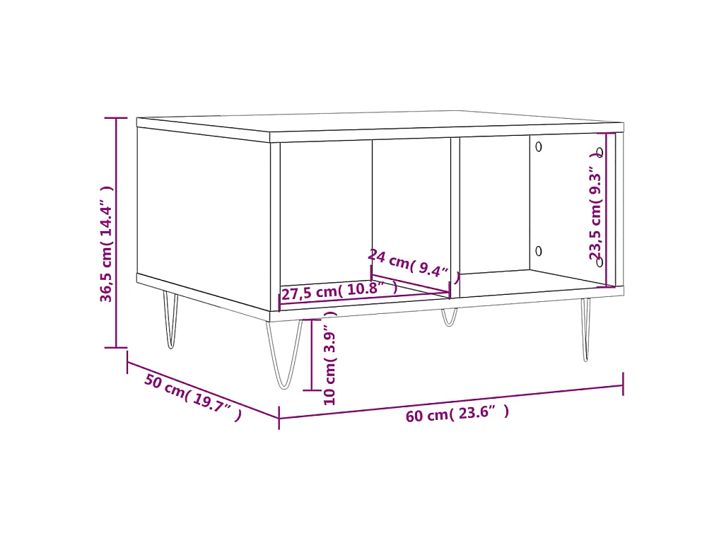 Salontafel 60x50x36,5 cm bewerkt hout grijs