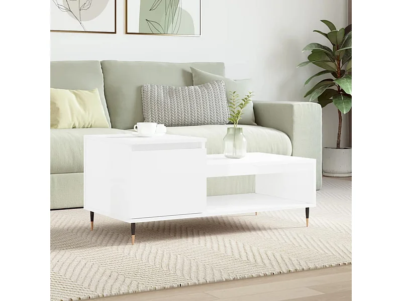 Table basse Blanc brillant 100x50x45 cm Bois d'ingénierie