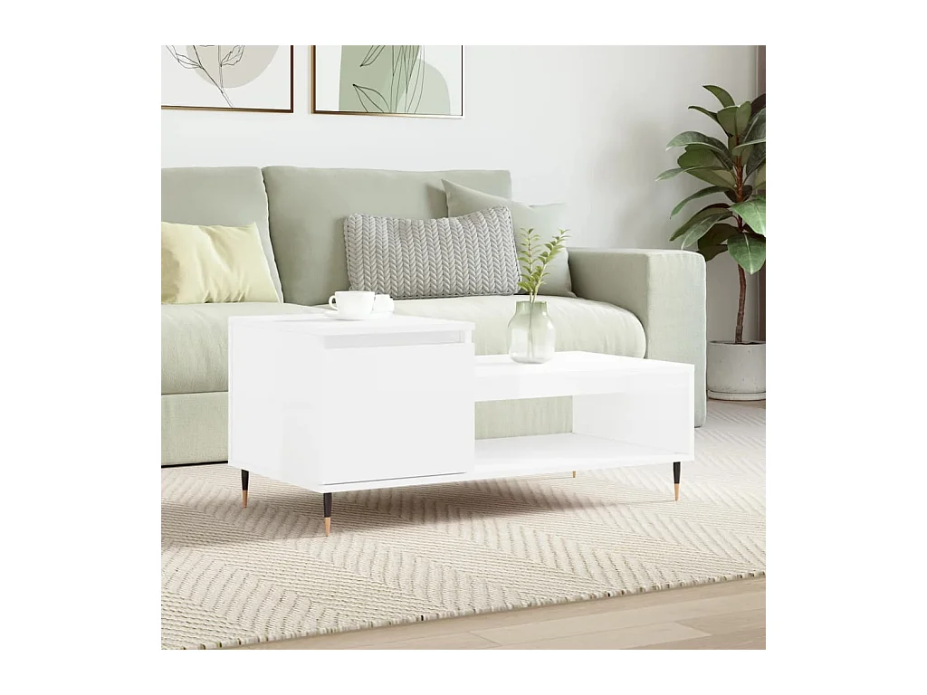 Table basse Blanc brillant 100x50x45 cm Bois d'ingénierie