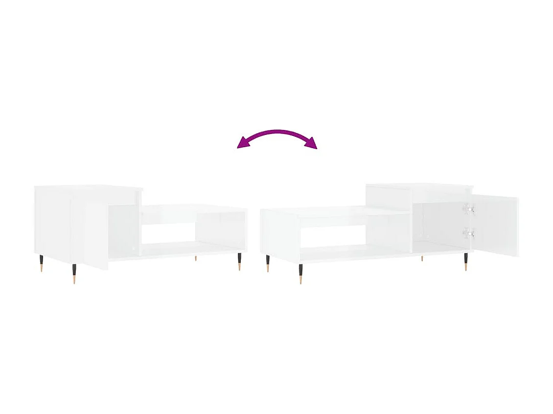 Tavolino da Salotto Bianco Lucido 100x50x45cm Legno Multistrato