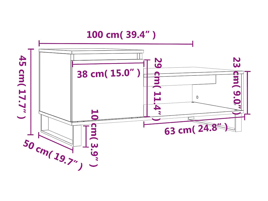 Table basse Chêne marron 100x50x45 cm Bois d'ingénierie
