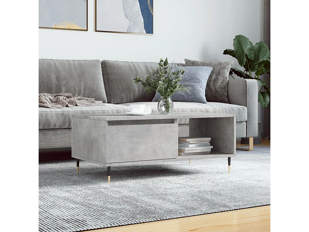 Tavolino Salotto Grigio Cemento 90x50x36,5 cm Legno Multistrato