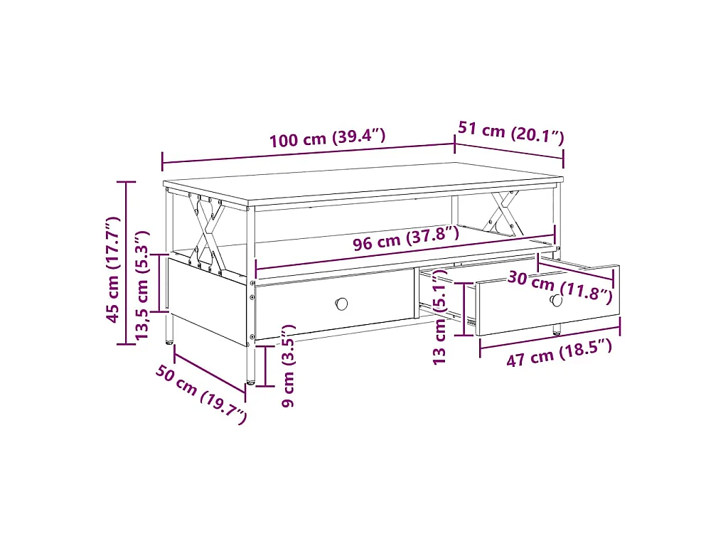Tavolino da Salotto Rovere Fumo 100x51x45 cm Legno Multistrato