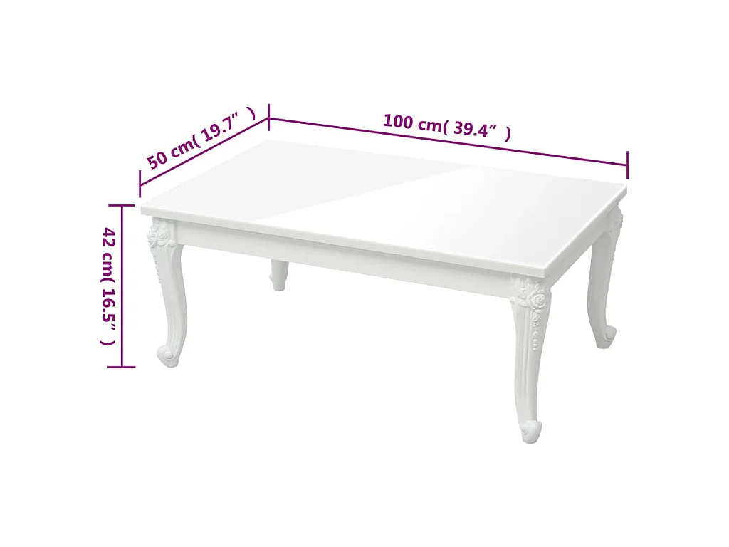Tavolino da Salotto Bianco Lucido 100x50x42cm Legno Multistrato