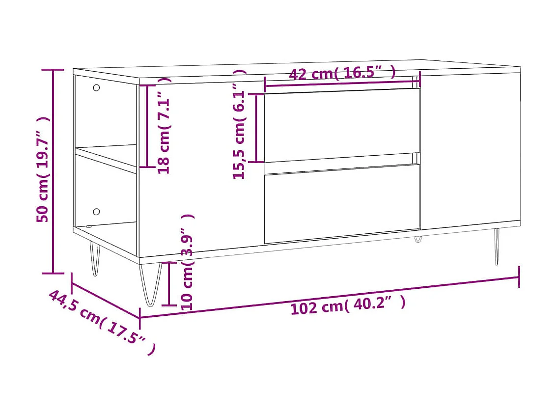 Table basse gris béton 102x44,5x50 cm bois d'ingénierie