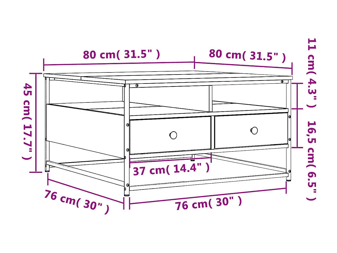 Table basse noir 80x80x45 cm bois d'ingénierie