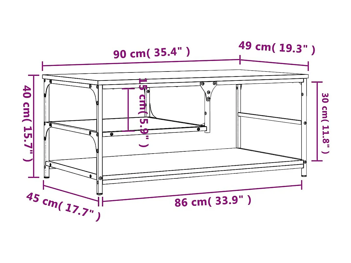 Salontafel 90x49x40 cm bewerkt hout sonoma eikenkleurig