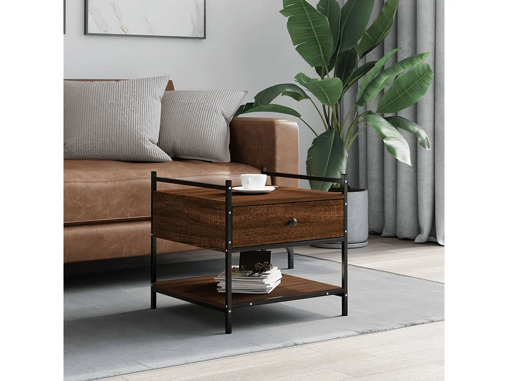 Salontafel 50x50x50 cm bewerkt hout bruin eikenkleur