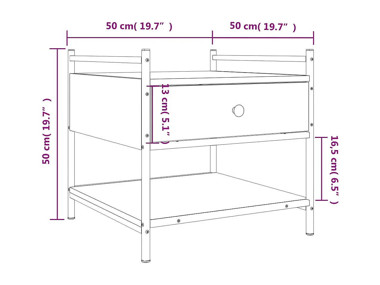 Salontafel 50x50x50 cm bewerkt hout bruin eikenkleur