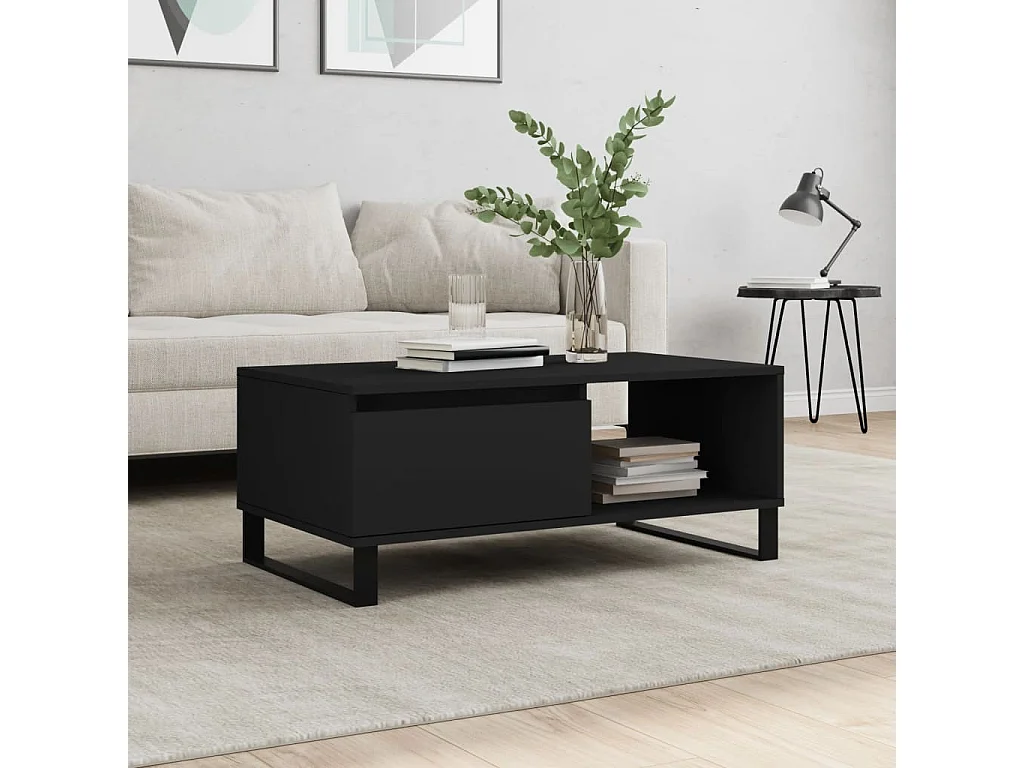 Table basse Noir 90x50x36,5 cm Bois d'ingénierie