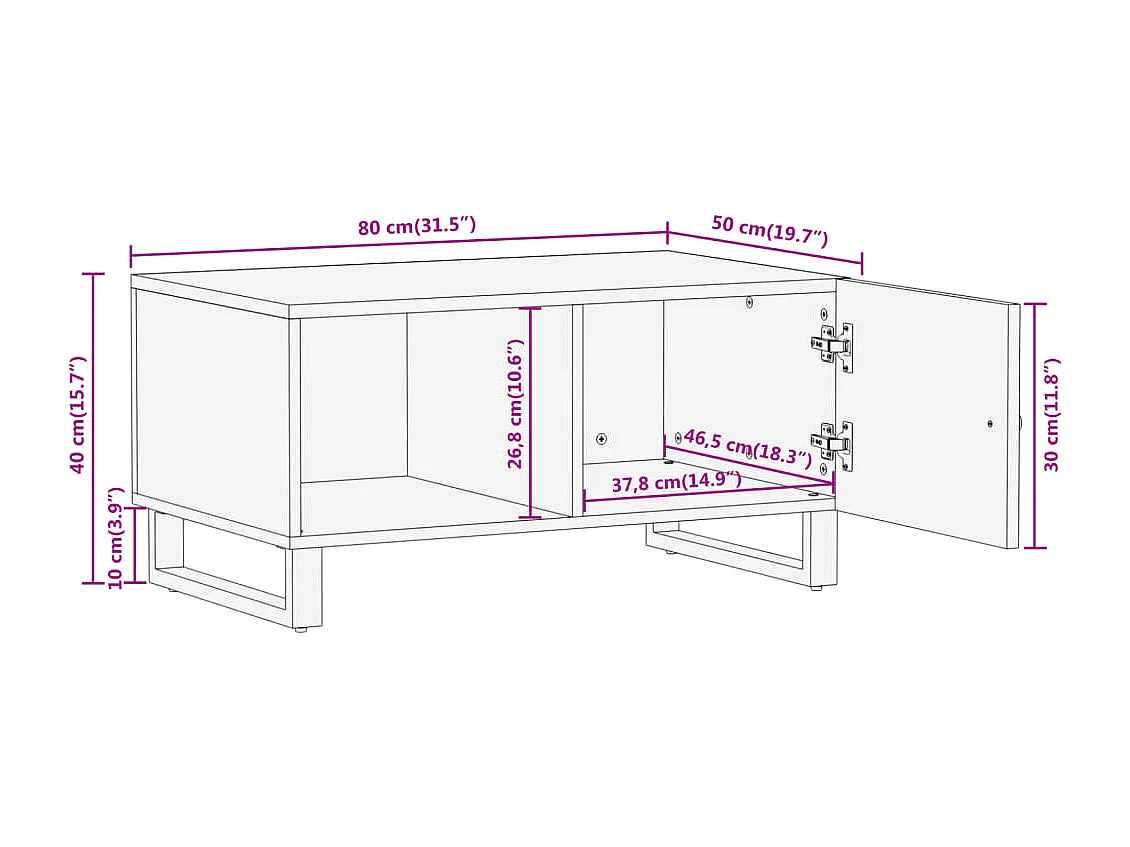 Salontafel 80x50x40 cm massief mangohout bruin en zwart