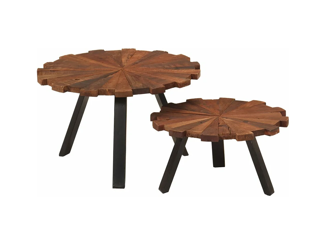 Tables basses 2 pcs bois massif récupéré et fer