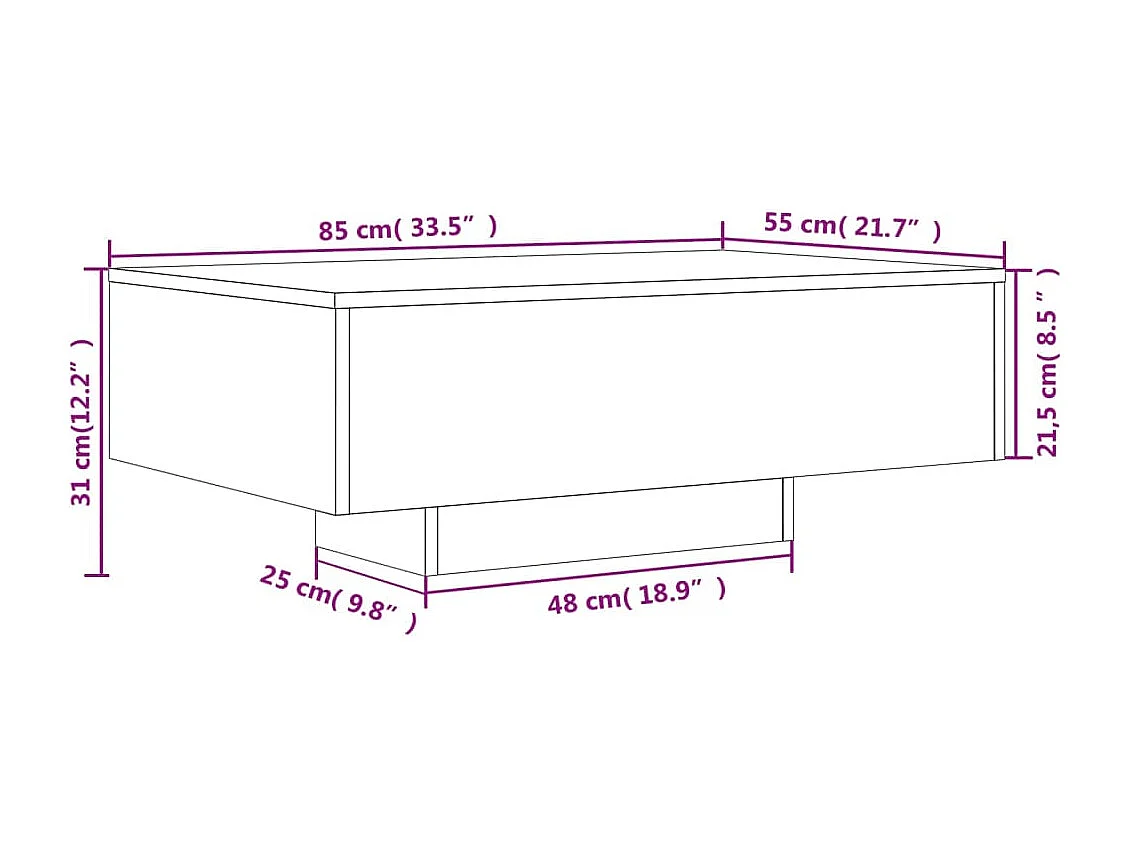 Table basse avec lumières LED noir 85x55x31 cm