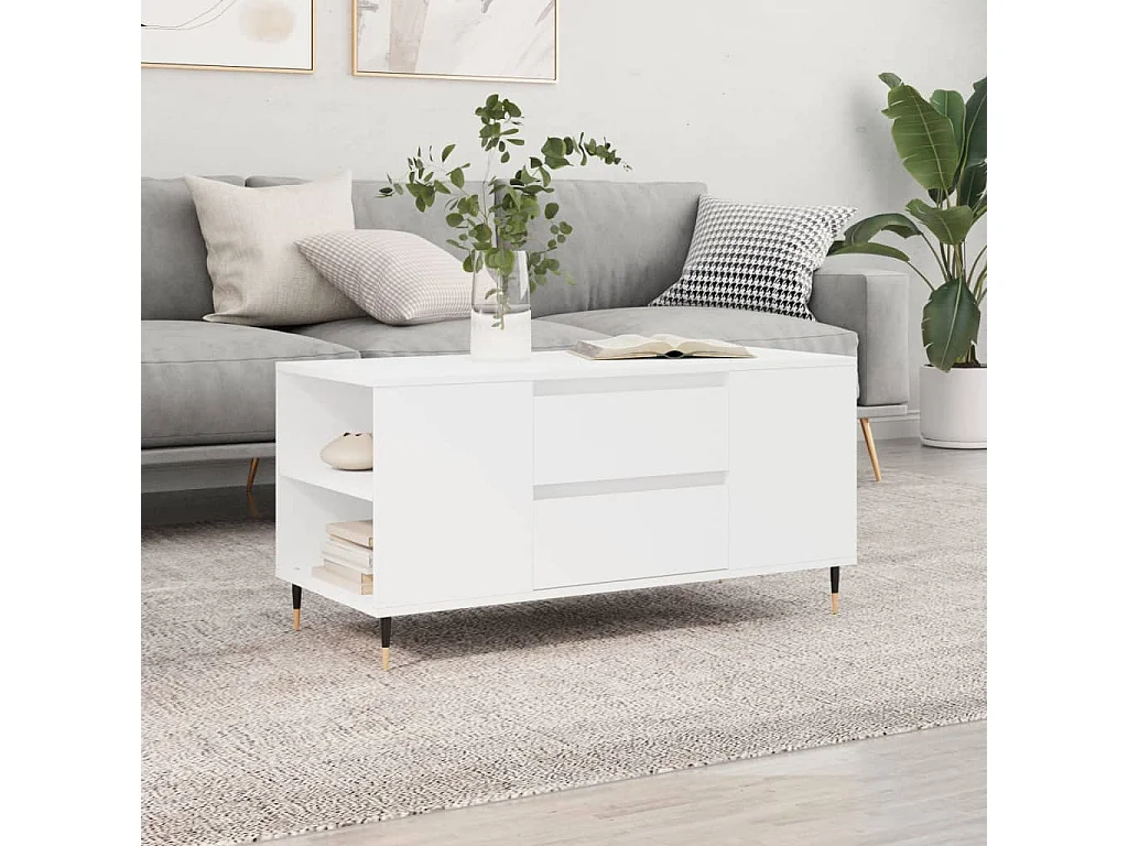 Table basse blanc 102x44,5x50 cm bois d'ingénierie