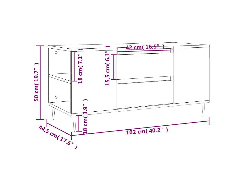 Table basse blanc 102x44,5x50 cm bois d'ingénierie