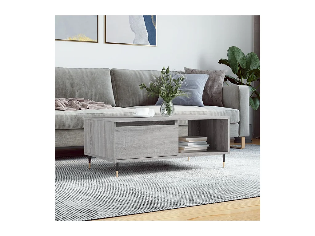 Tavolino Salotto Grigio Sonoma 90x50x36,5 cm Legno Multistrato