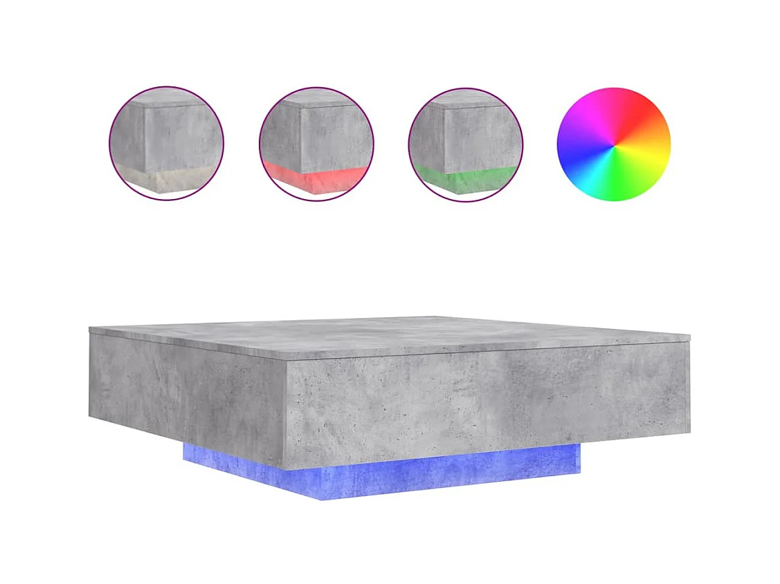 Table basse avec lumières LED gris béton 100x100x31 cm
