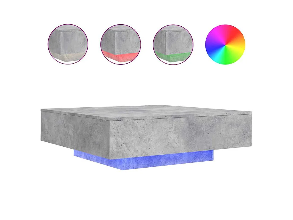 Mesa de centro com luzes LED 100x100x31 cm cinzento cimento