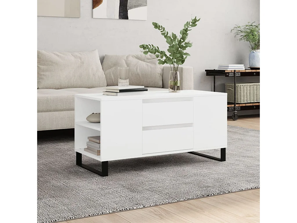 Tavolino da Salotto Bianco 102x44,5x50 cm in Legno Multistrato