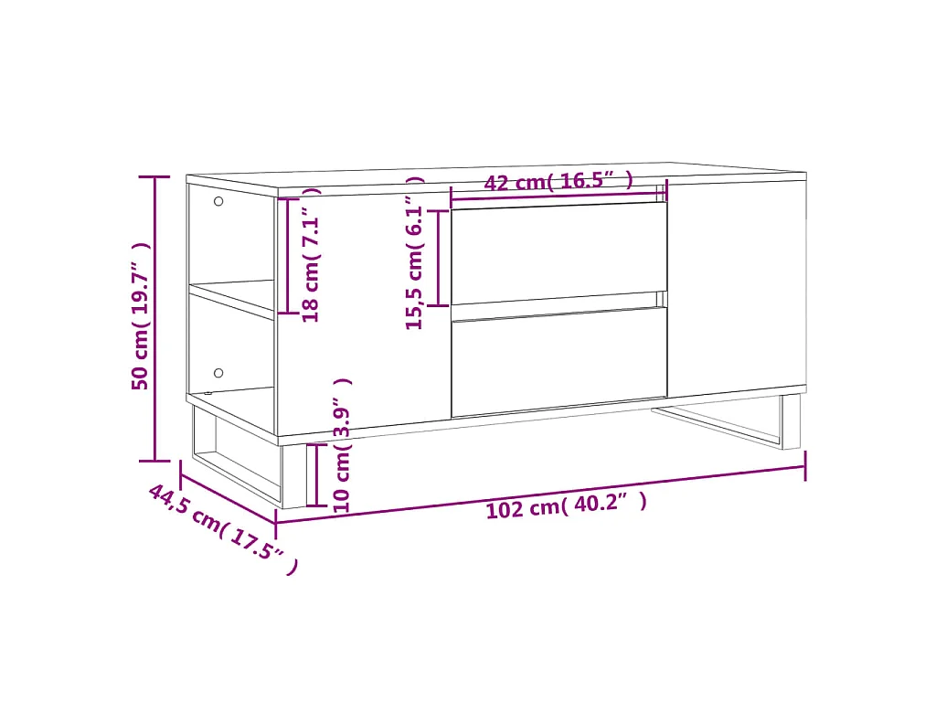 Tavolino da Salotto Bianco 102x44,5x50 cm in Legno Multistrato