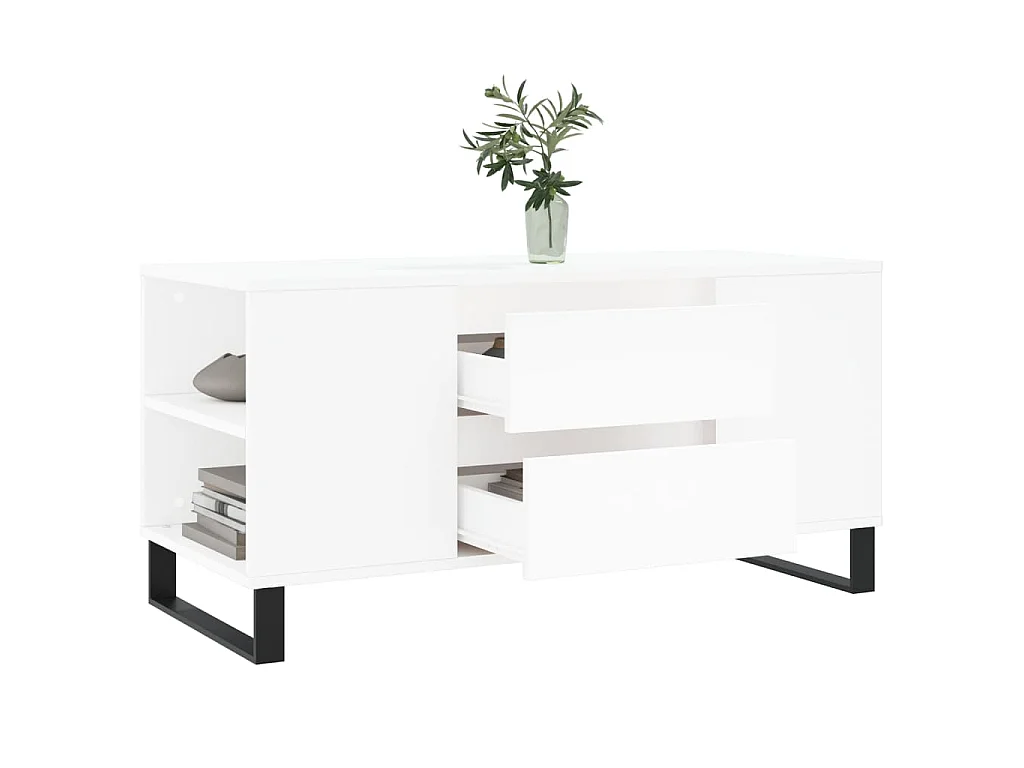 Tavolino da Salotto Bianco 102x44,5x50 cm in Legno Multistrato
