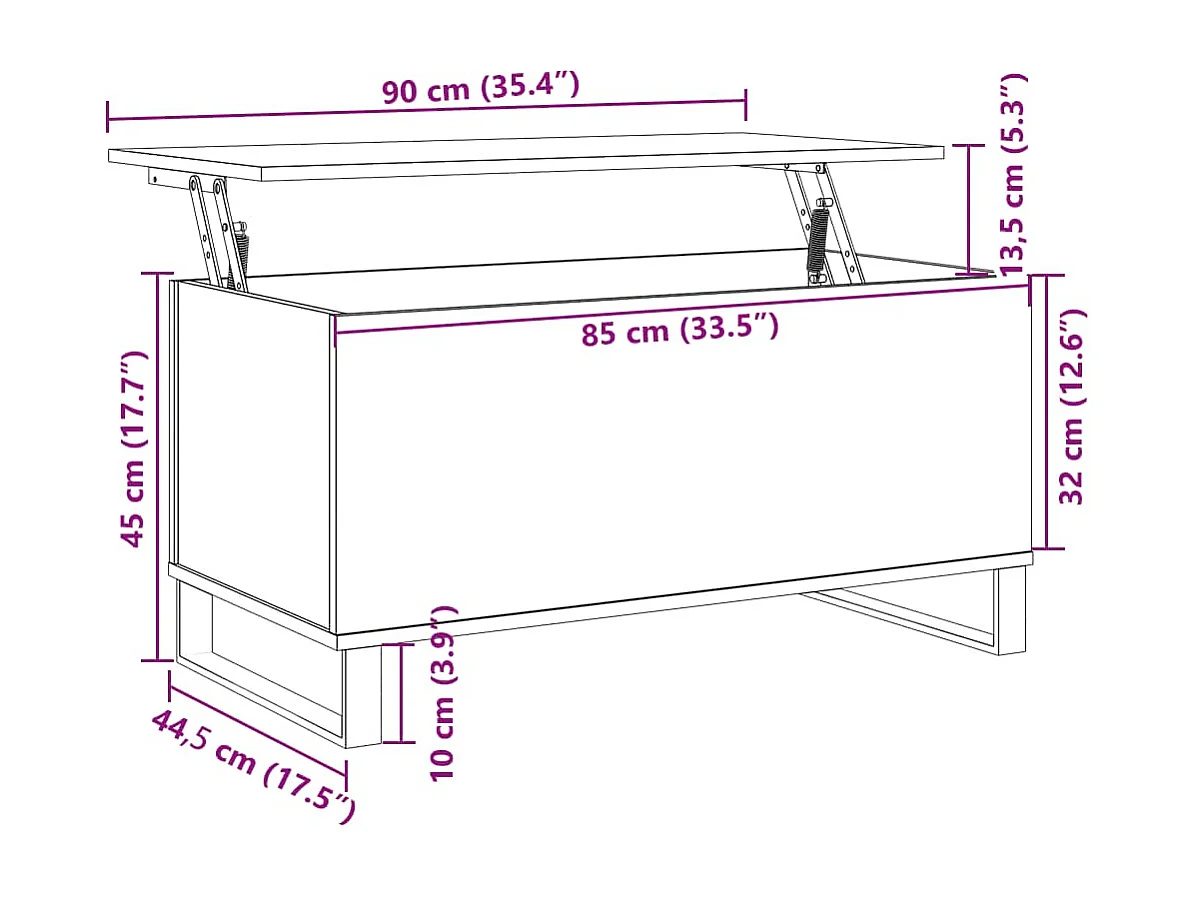 Salontafel 90x44,5x45 cm bewerkt hout bruin eikenkleur