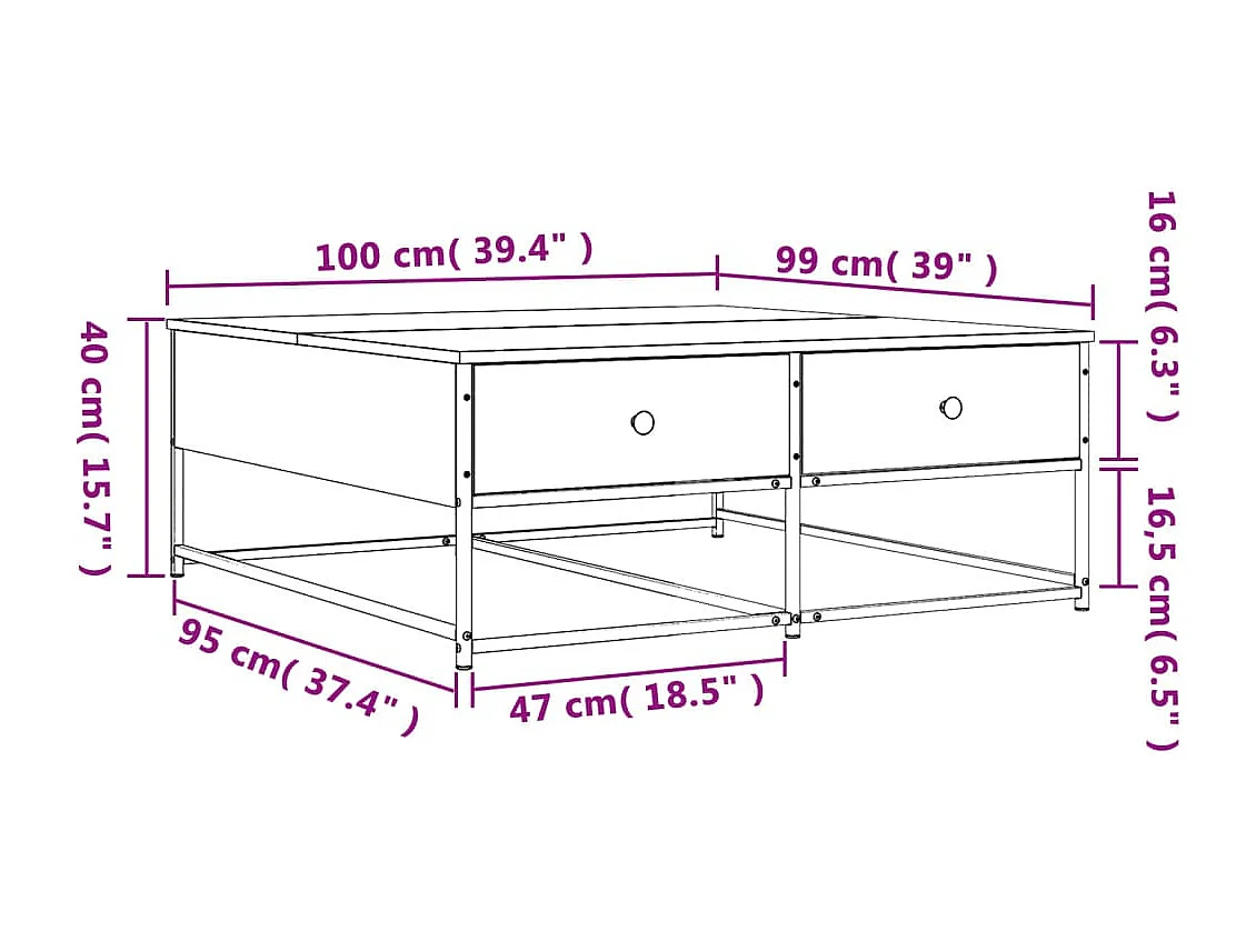 Salontafel 100x99x40 cm bewerkt hout zwart