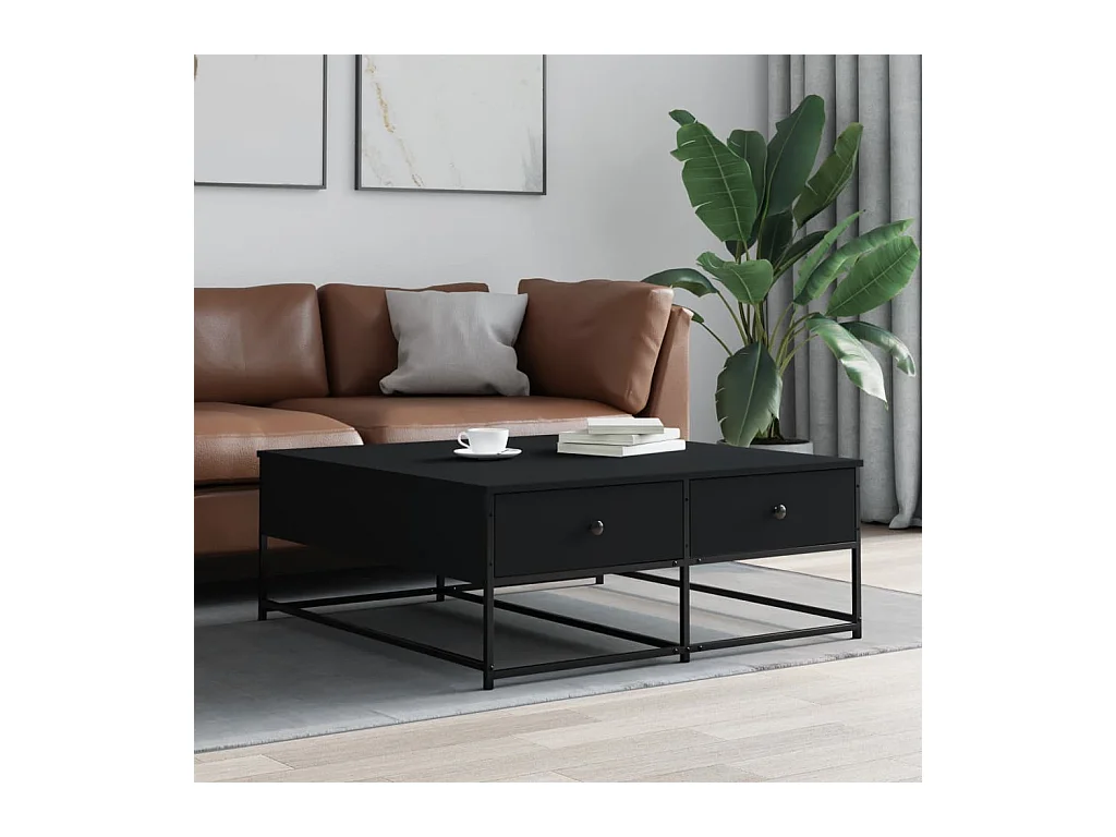 Table basse noir 100x99x40 cm bois d'ingénierie