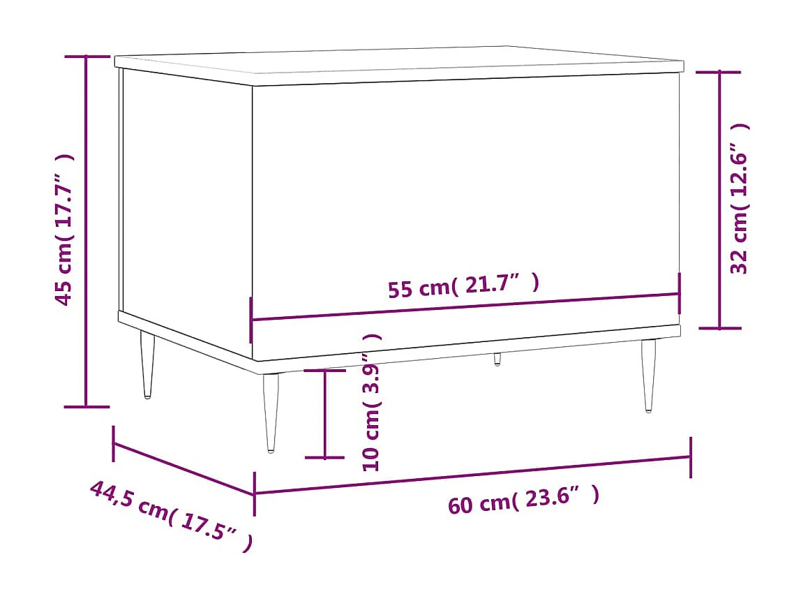 Table basse Noir 60x44,5x45 cm Bois d'ingénierie