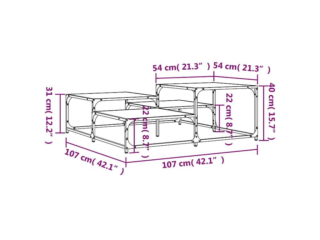 Salontafel 107x107x40 cm bewerkt hout grijs sonoma eikenkleurig