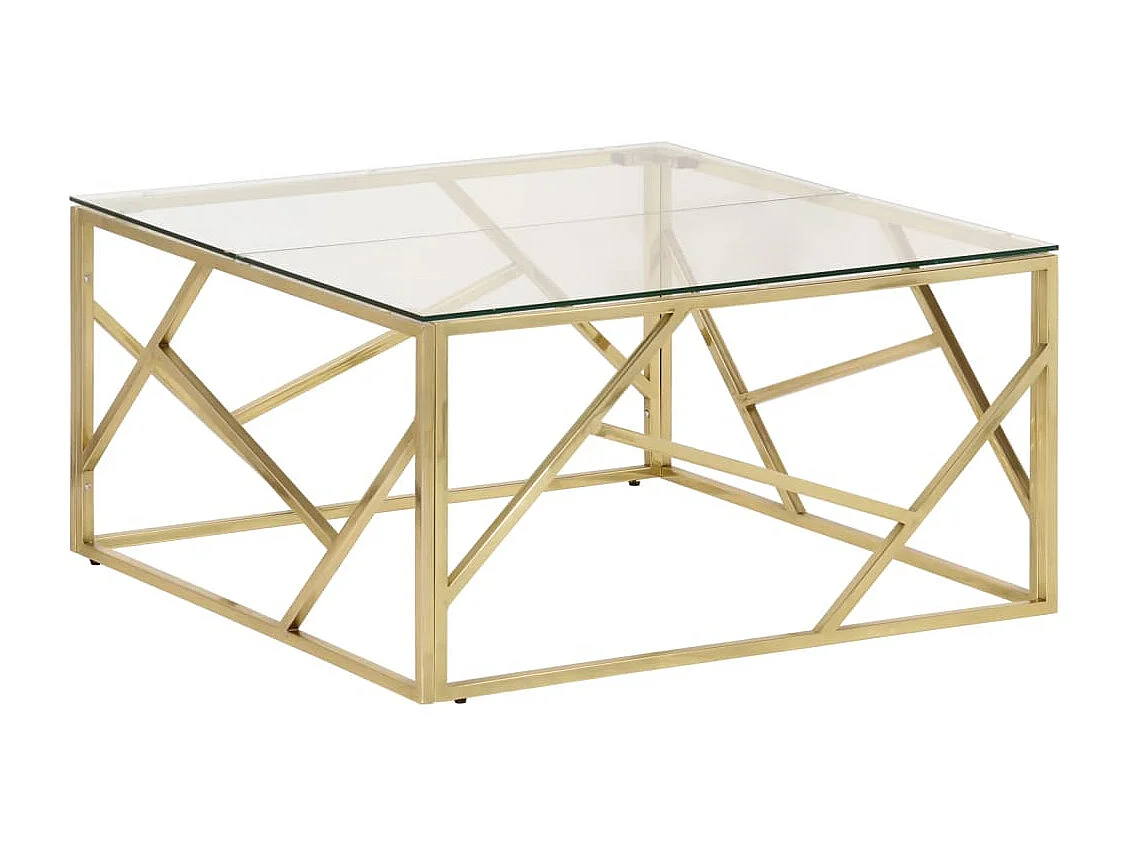 Table basse doré acier inoxydable et verre trempé