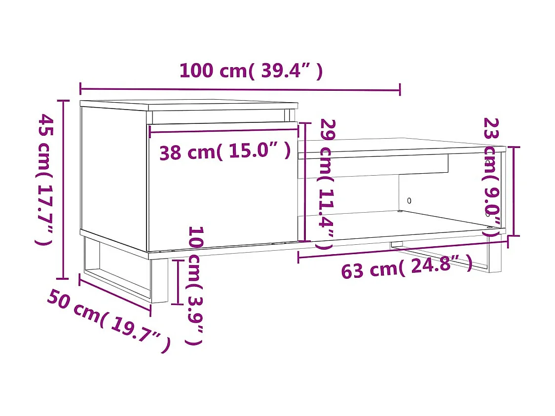 Mesa de centro 100x50x45 cm derivados madeira carvalho fumado