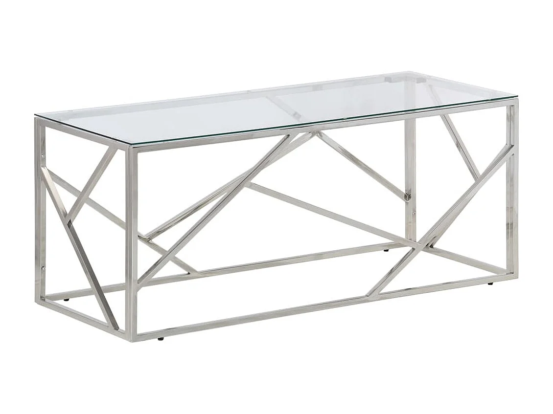 Mesa de centro aço inoxidável e vidro temperado prateado