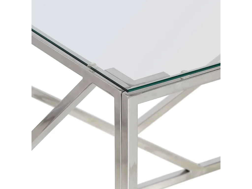 Mesa de centro aço inoxidável e vidro temperado prateado
