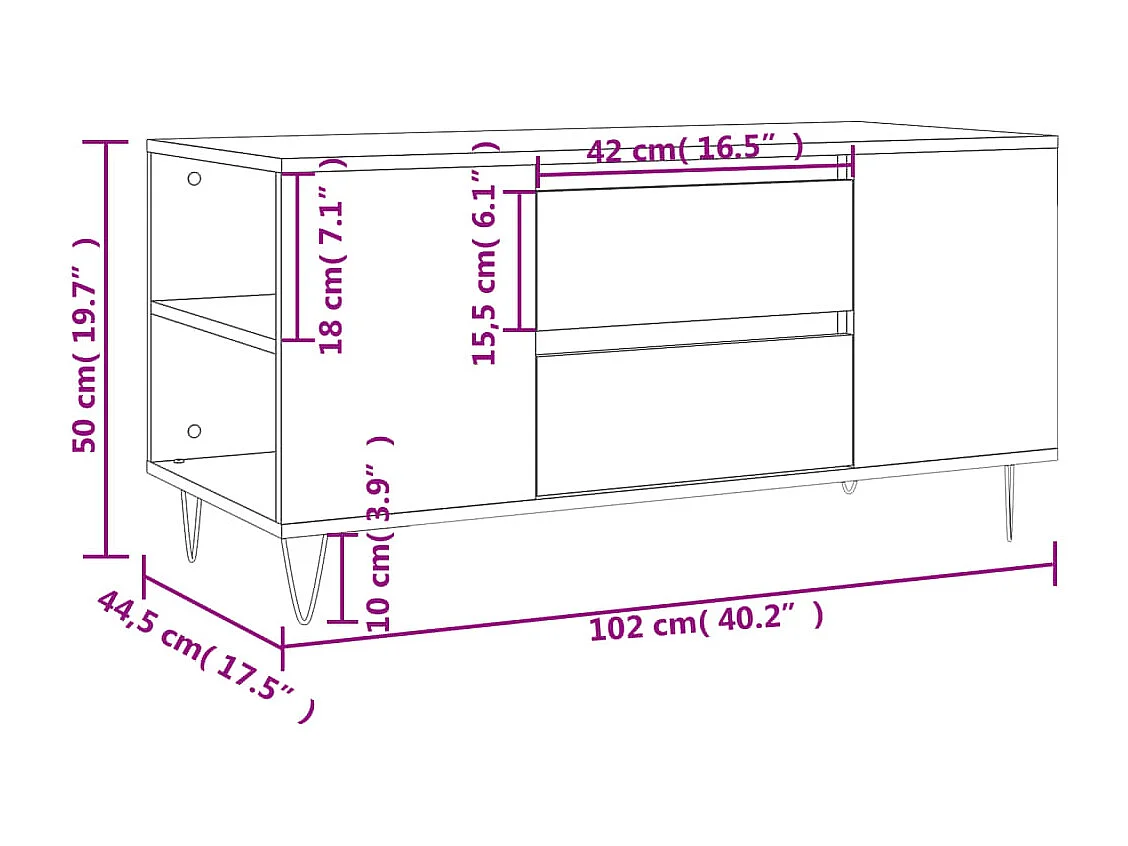 Table basse sonoma gris 102x44,5x50 cm bois d'ingénierie