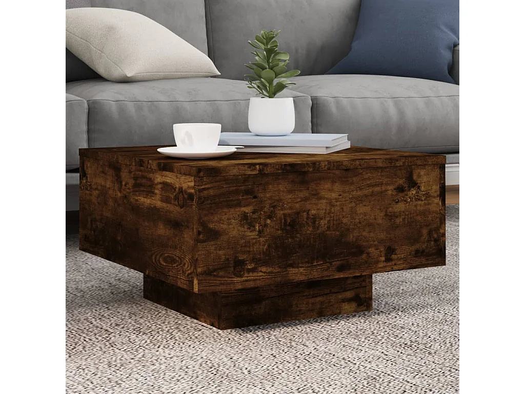 Table basse avec lumières LED chêne fumé 55x55x31 cm