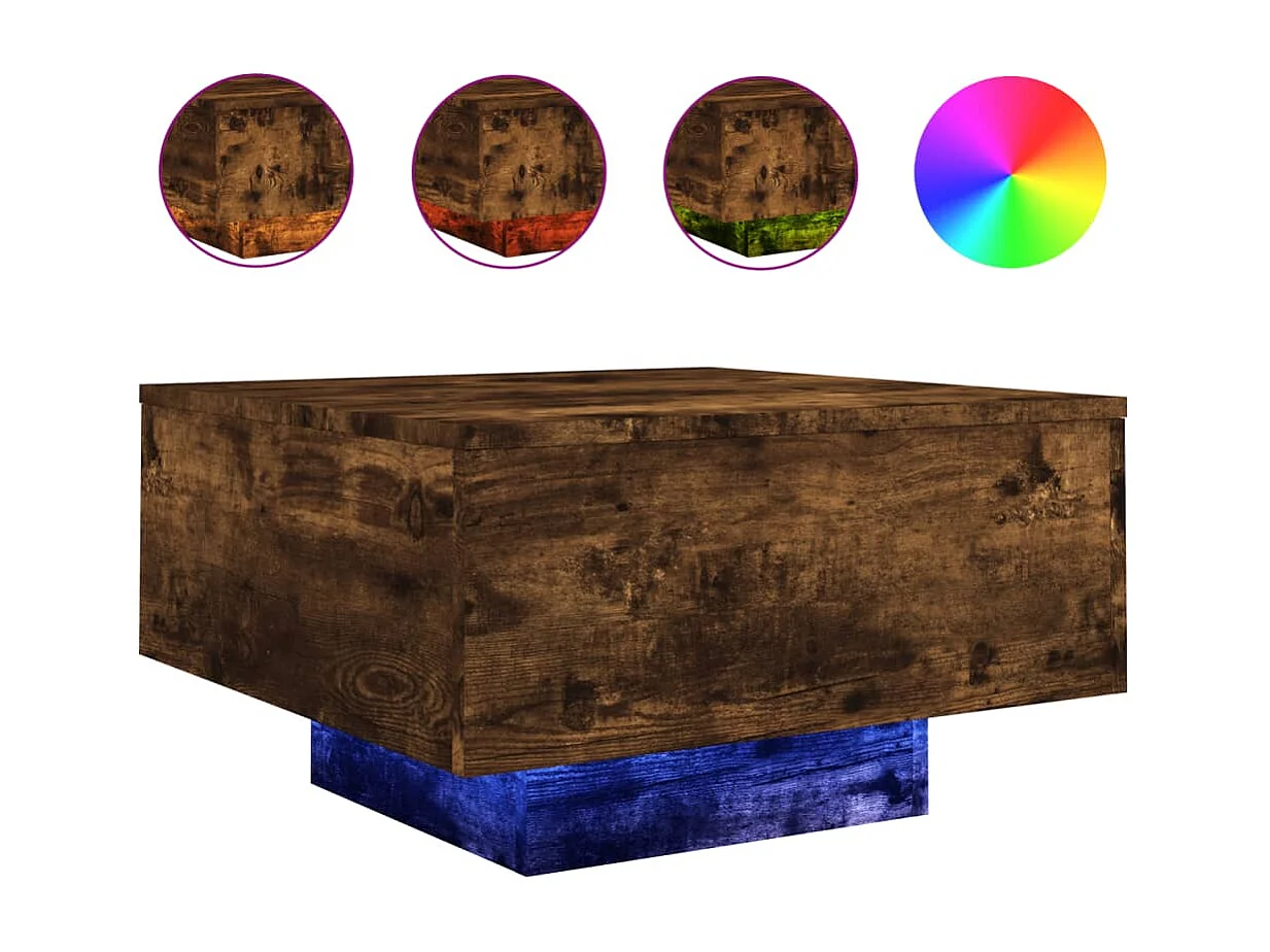Table basse avec lumières LED chêne fumé 55x55x31 cm
