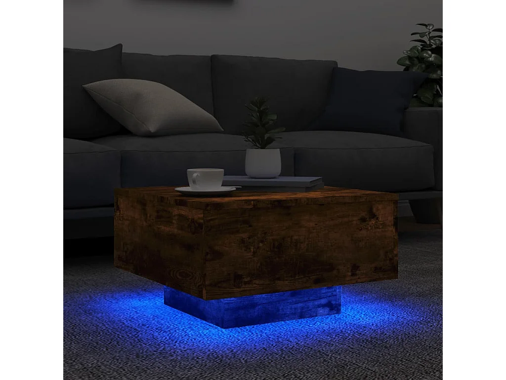 Table basse avec lumières LED chêne fumé 55x55x31 cm