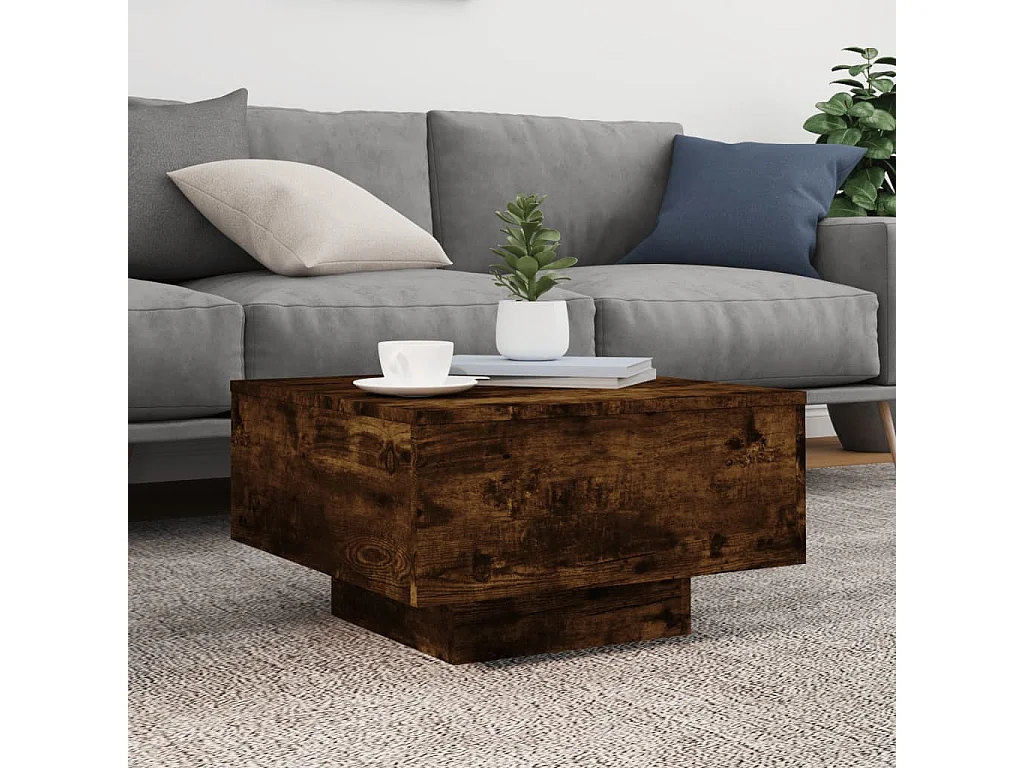 Table basse avec lumières LED chêne fumé 55x55x31 cm