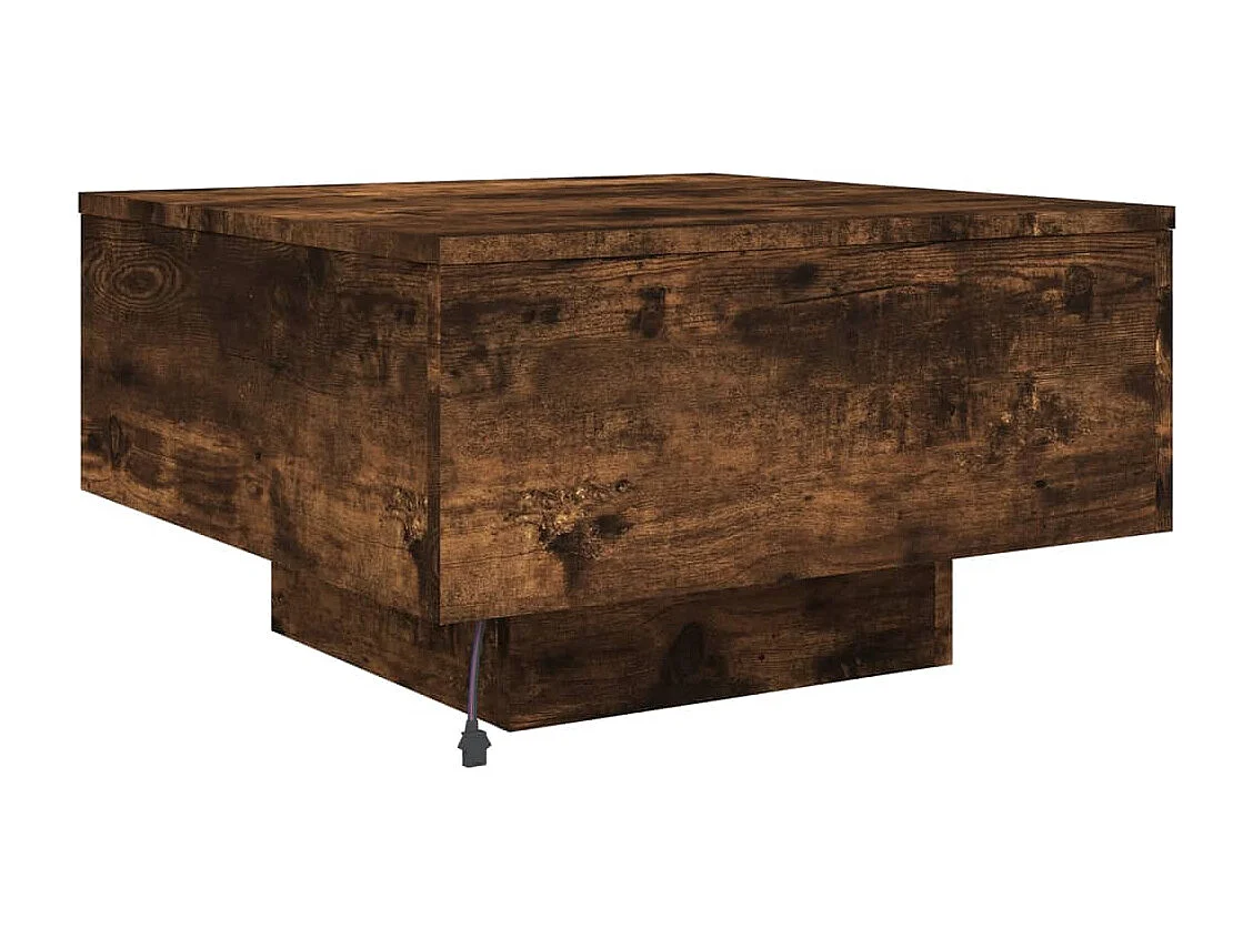 Table basse avec lumières LED chêne fumé 55x55x31 cm