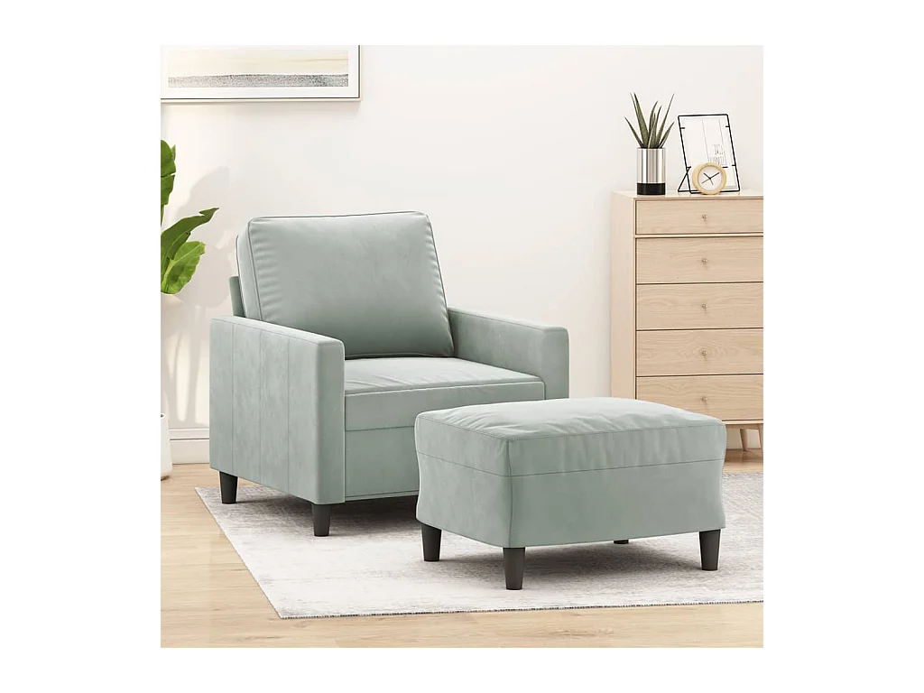 Fauteuil avec repose-pied Gris clair 60 cm Velours