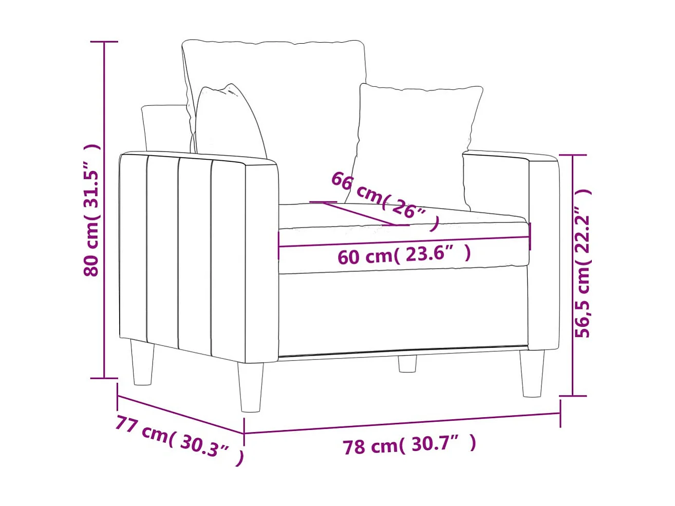 Sessel Dunkelgrau 60 cm Samt