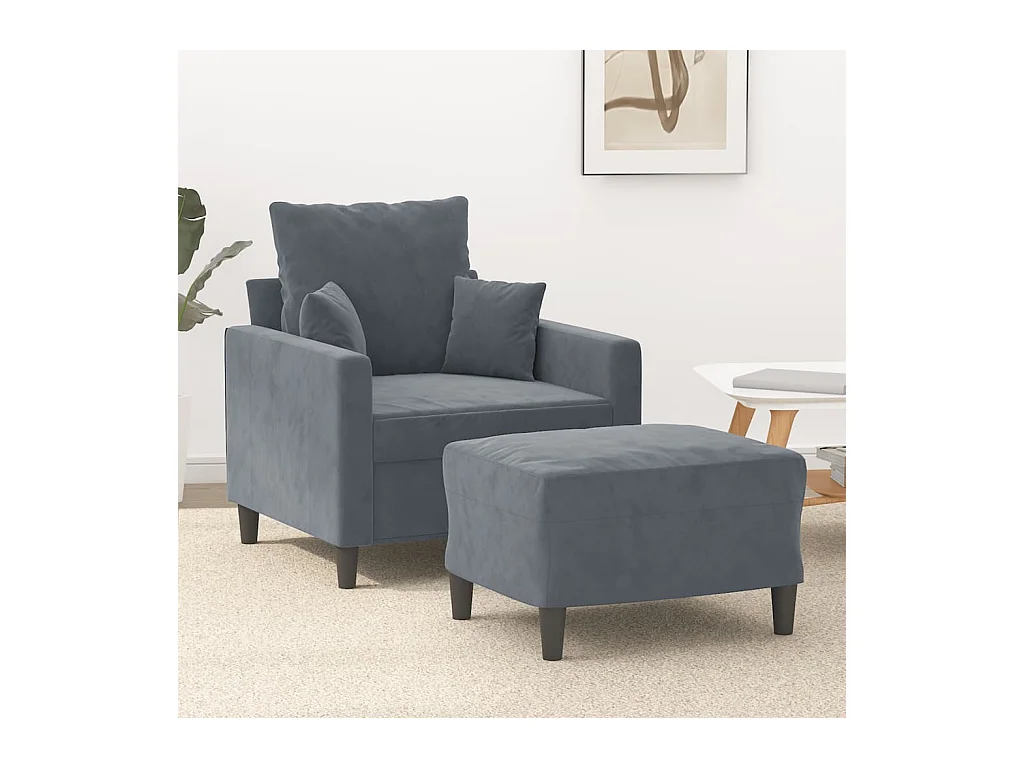 Fauteuil avec repose-pied Gris foncé 60 cm Velours