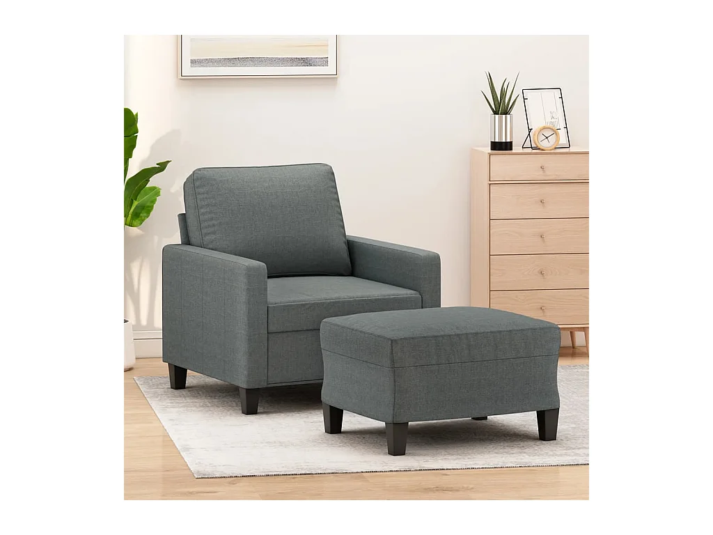 Poltrona con Poggiapiedi Grigio Scuro 60 cm in Tessuto